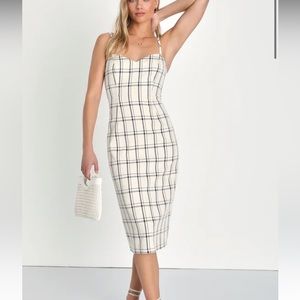 Lulu’s Upstate Afternoons Cream Plaid Sleeveless Midi Dress